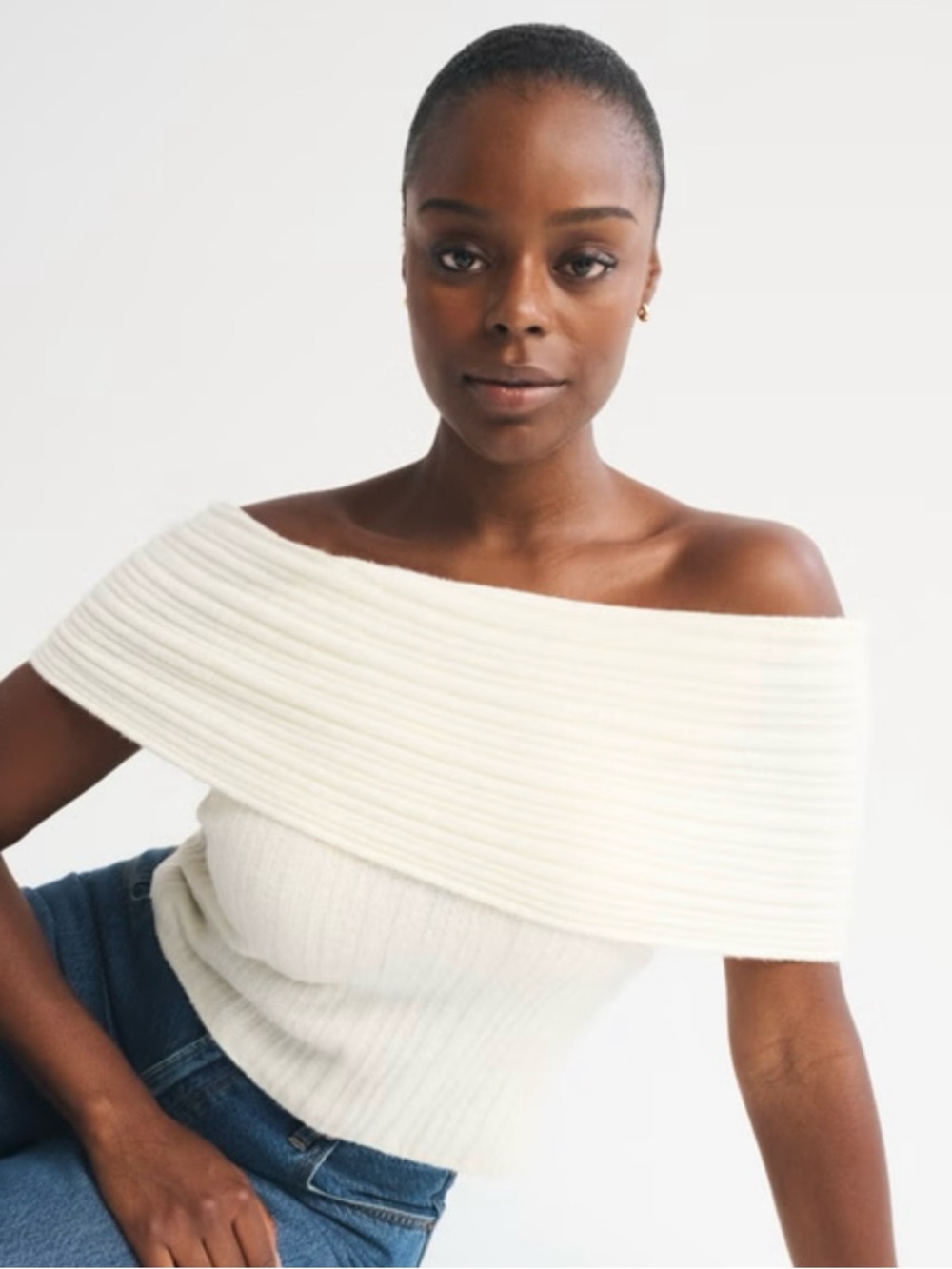 Abercrombie Ribbed Foldover Off-The-Shoulder Sweater Top